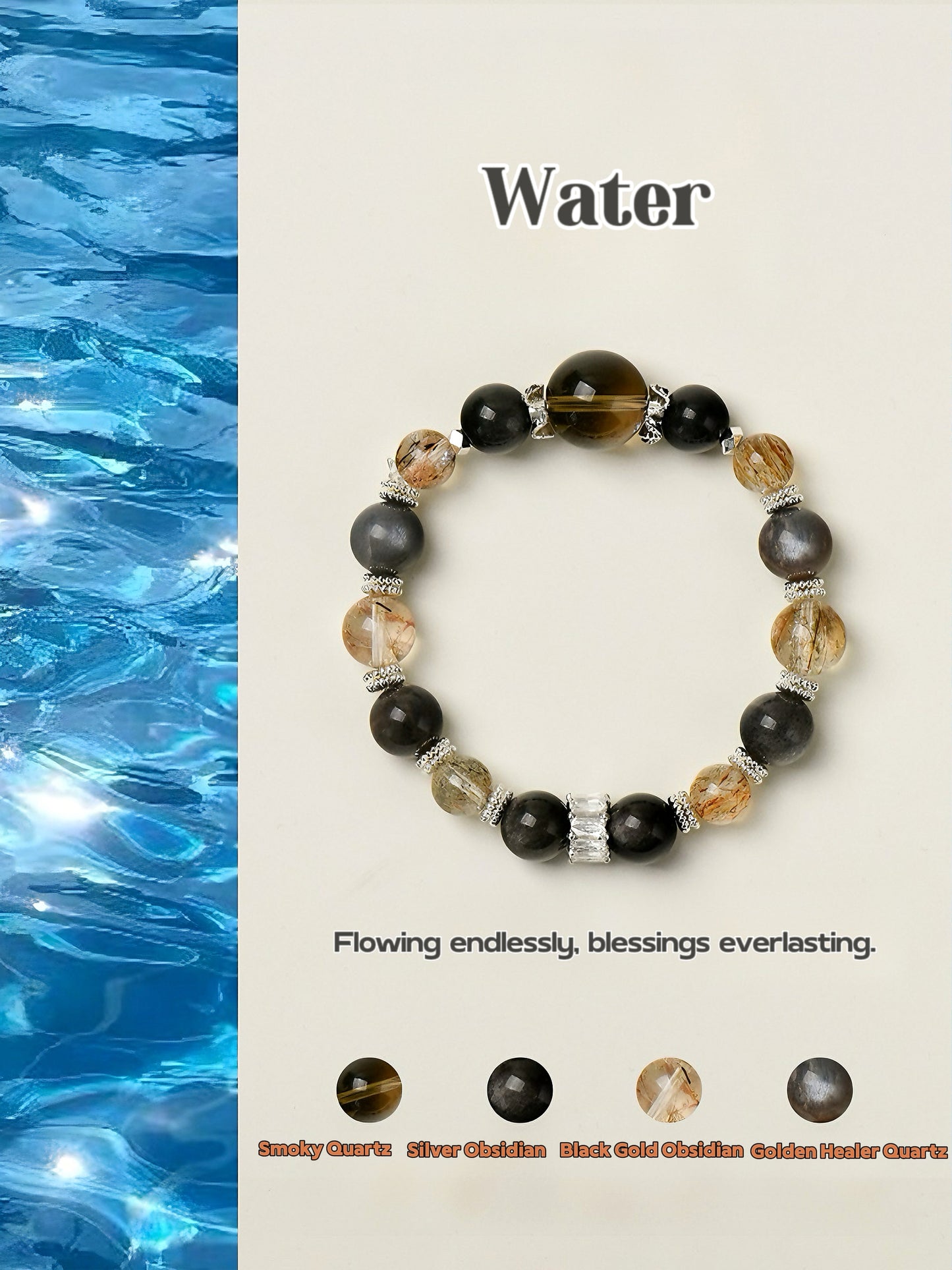 Crystal Bracelets-Five Elements A - Water|Elemental Radiance · Water's Resilience| - Luminary Rune