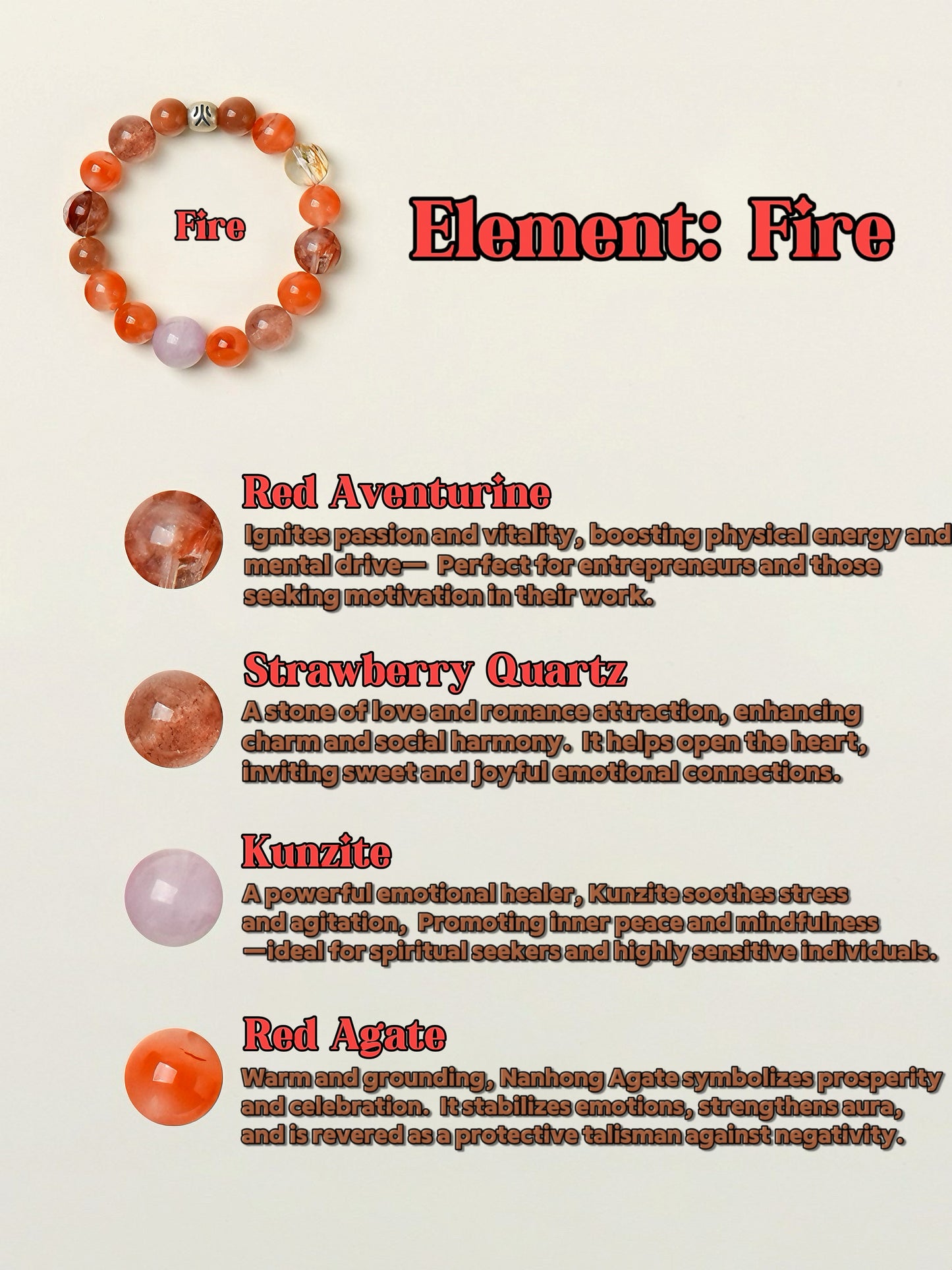 Crystal Bracelets-Five Elements B - Fire|Earth's Energy · Fire's Ignition| - Luminary Rune