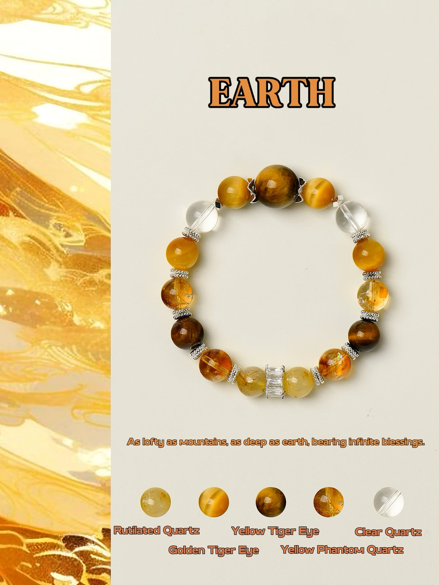 Crystal Bracelets-Five Elements A - Earth|Elemental Radiance · Earth's Steadiness| - Luminary Rune