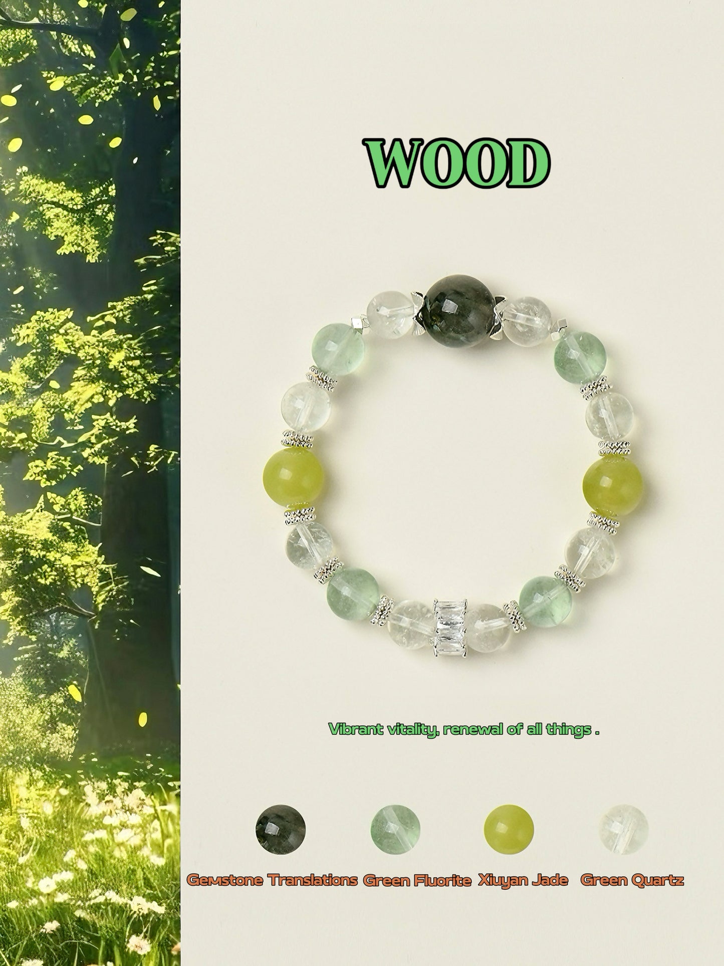 Crystal Bracelets-Five Elements A - Wood|Elemental Radiance · Wood's Vitality| - Luminary Rune