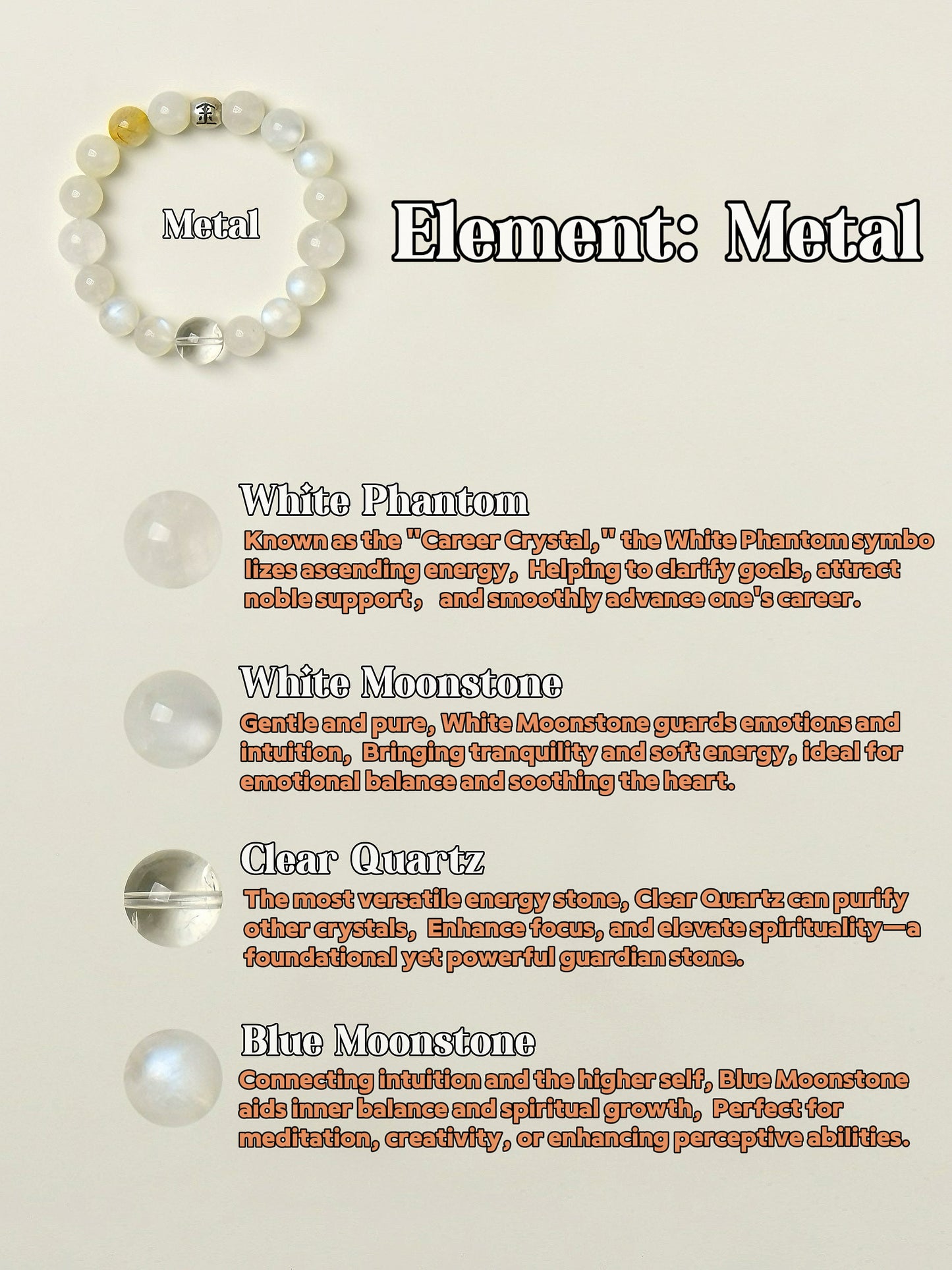Crystal Bracelets-Five Elements B - Metal|Earth's Energy · Metal's Momentum| - Luminary Rune