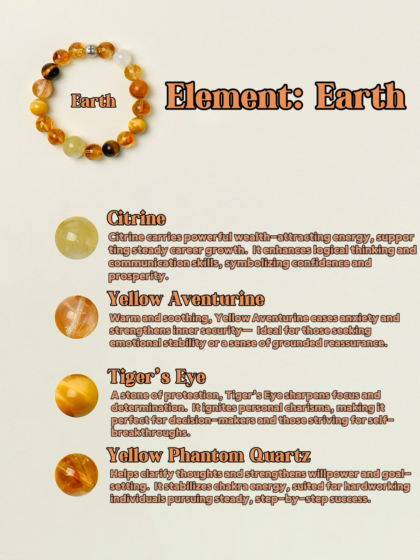 Crystal Bracelets-Five Elements B - Earth|Earth's Energy · Earth's Hidden Blessings| - Luminary Rune