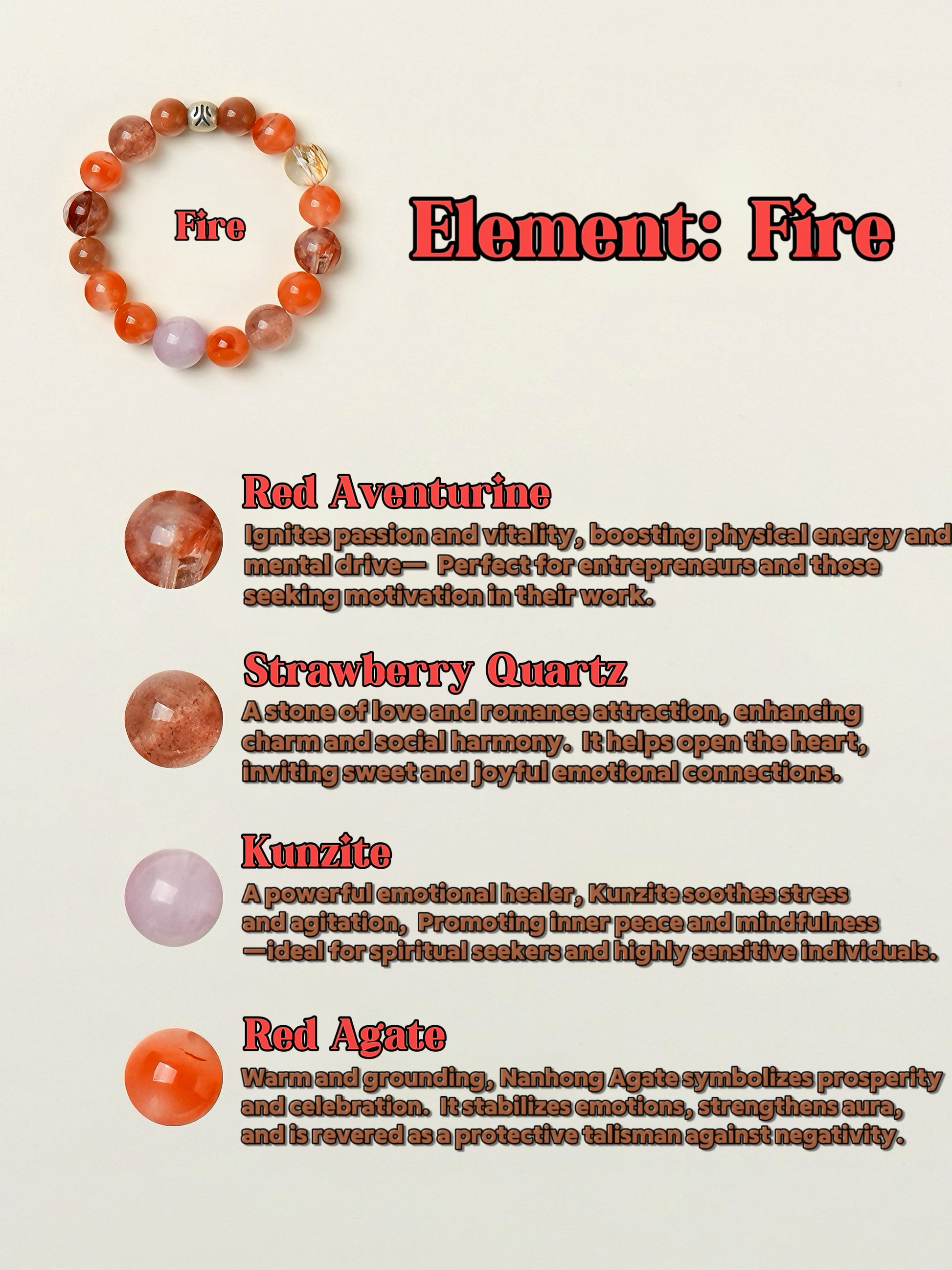 Crystal Bracelets-Five Elements B - Fire｜Earth's Energy · Fire's Ignition｜