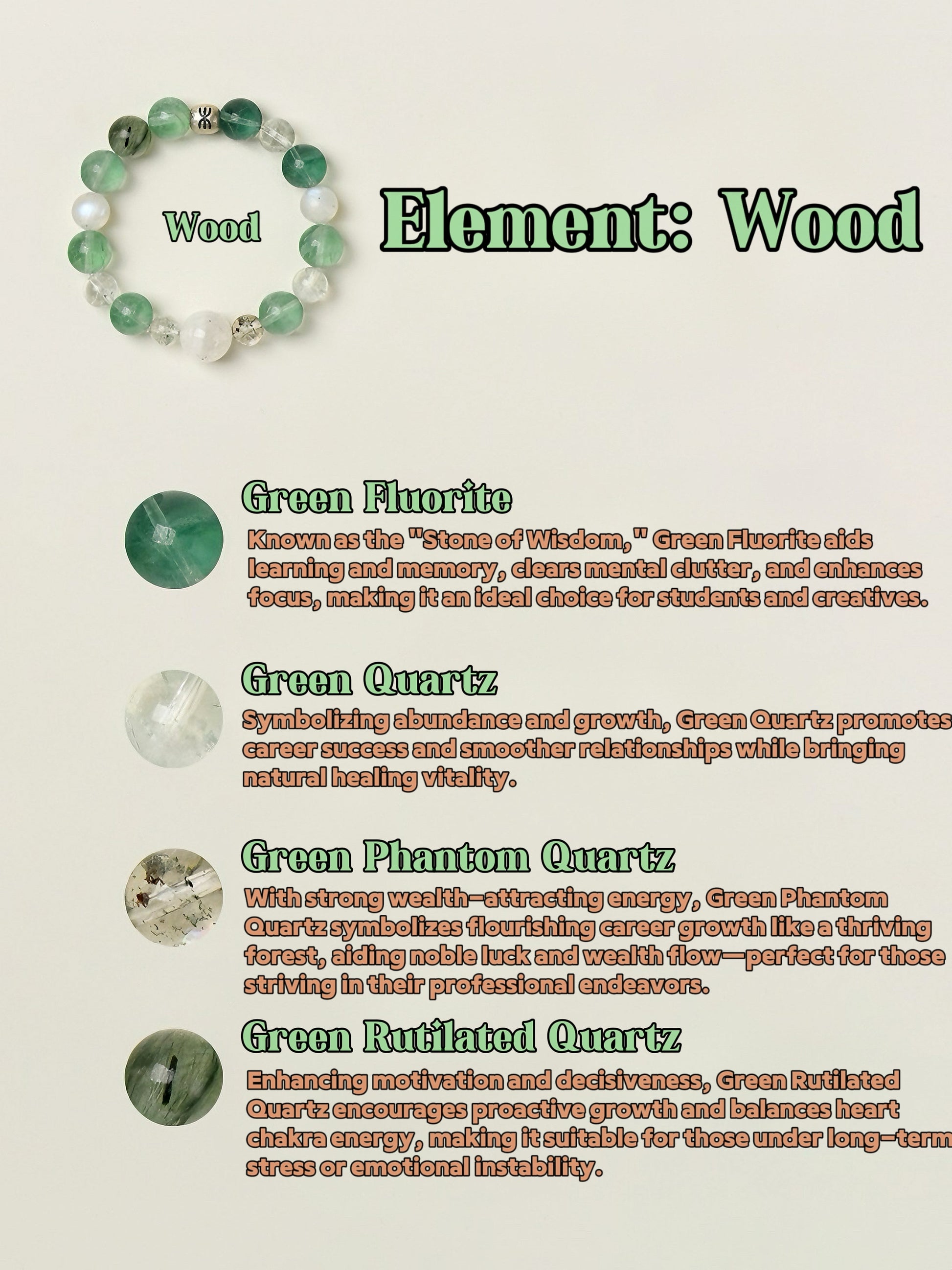 Crystal Bracelets-Five Elements B - Wood｜Earth's Energy · Wood's Vitality｜