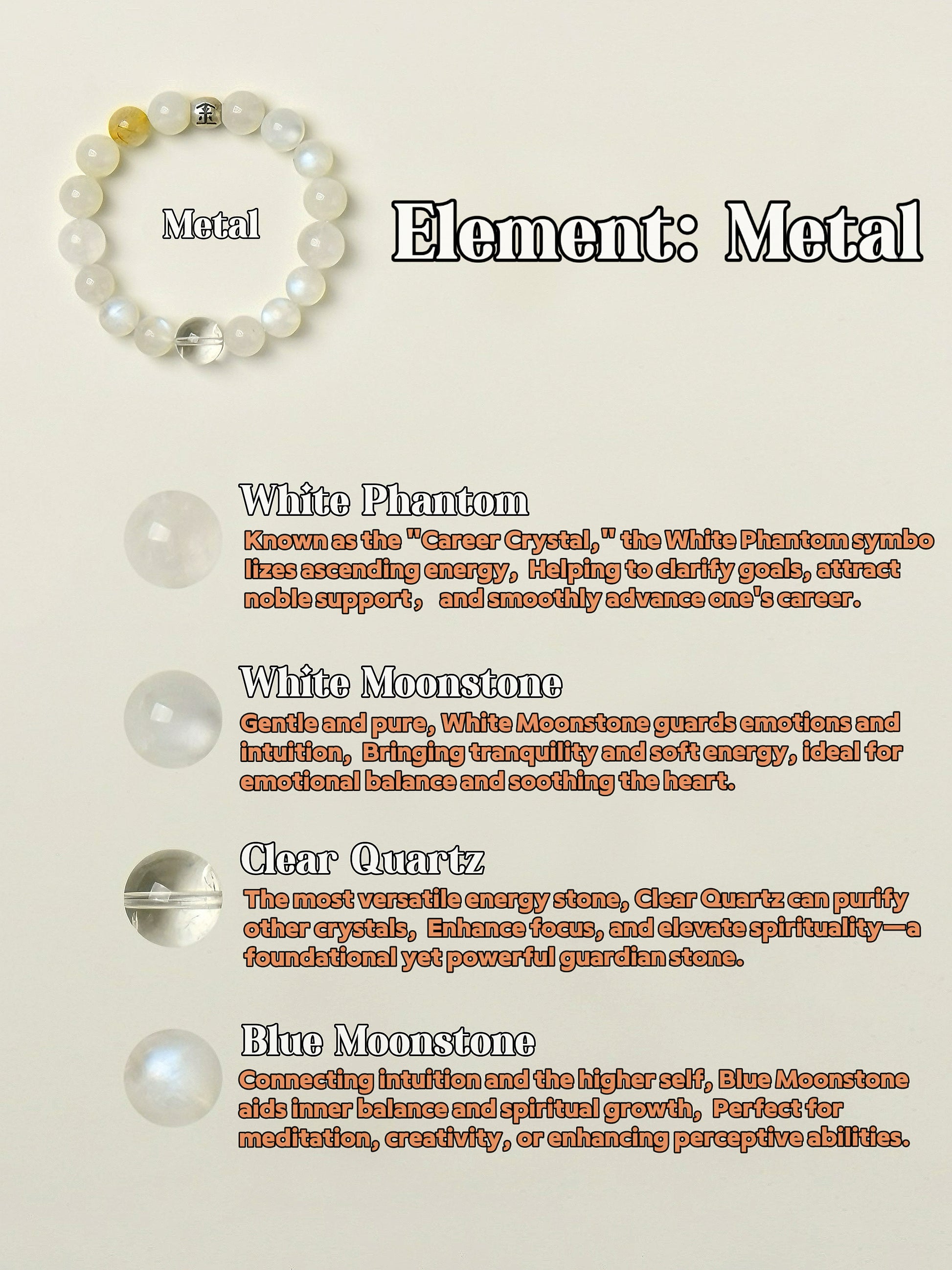Crystal Bracelets-Five Elements B - Metal｜Earth's Energy · Metal's Momentum｜