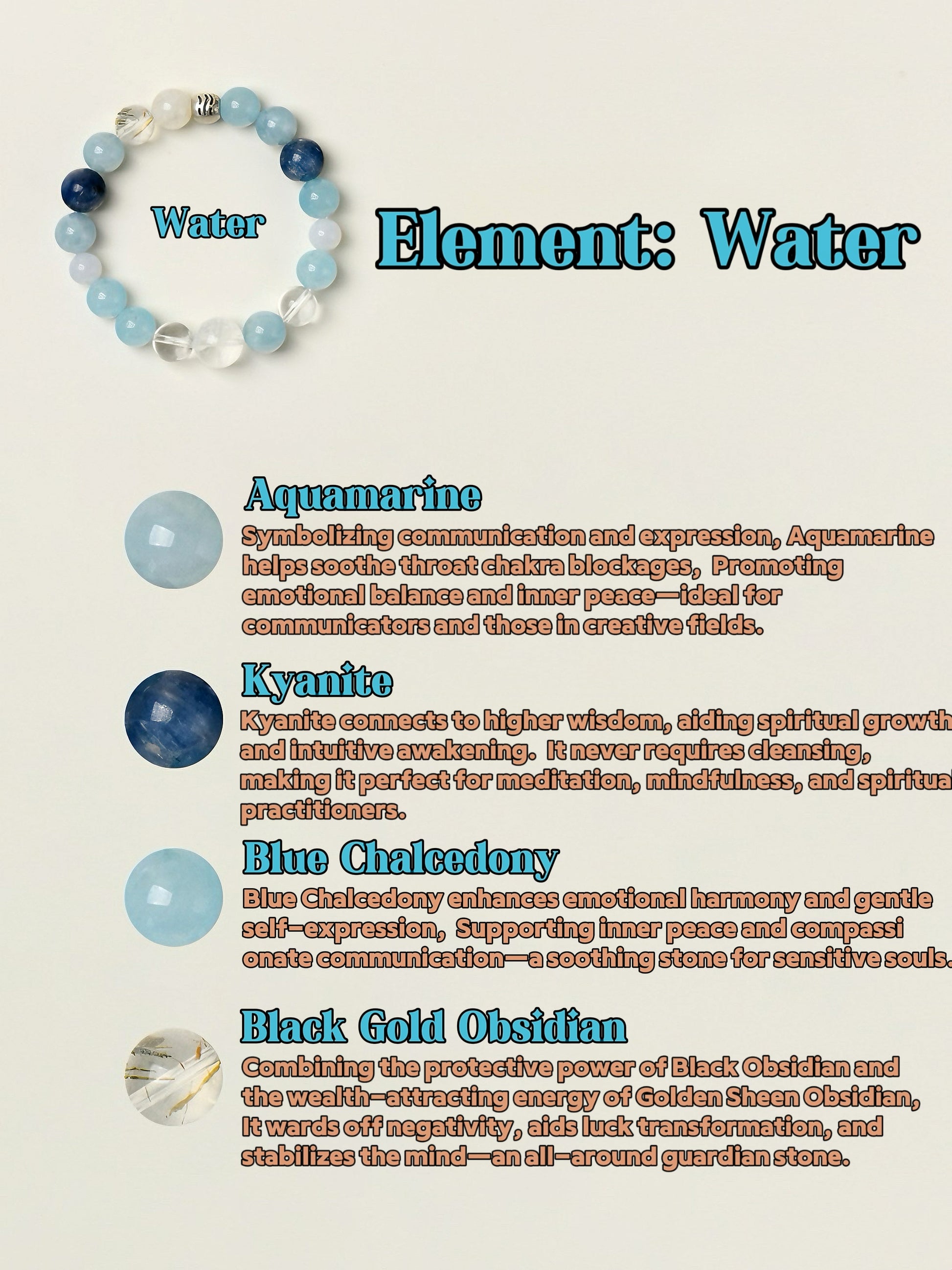 Crystal Bracelets-Five Elements B - Water｜Earth's Energy · Water's Flow｜